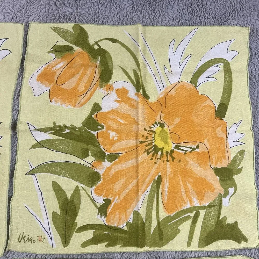 VERA Neumann Vintage MCM Orange Poppy Flower Yellow Napkins 15X15” Set of 8